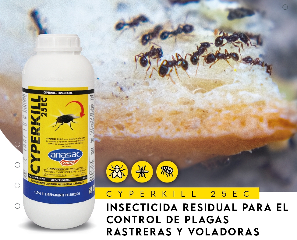 Cyperkill 25EC para control de plagas rastreras y voladoras